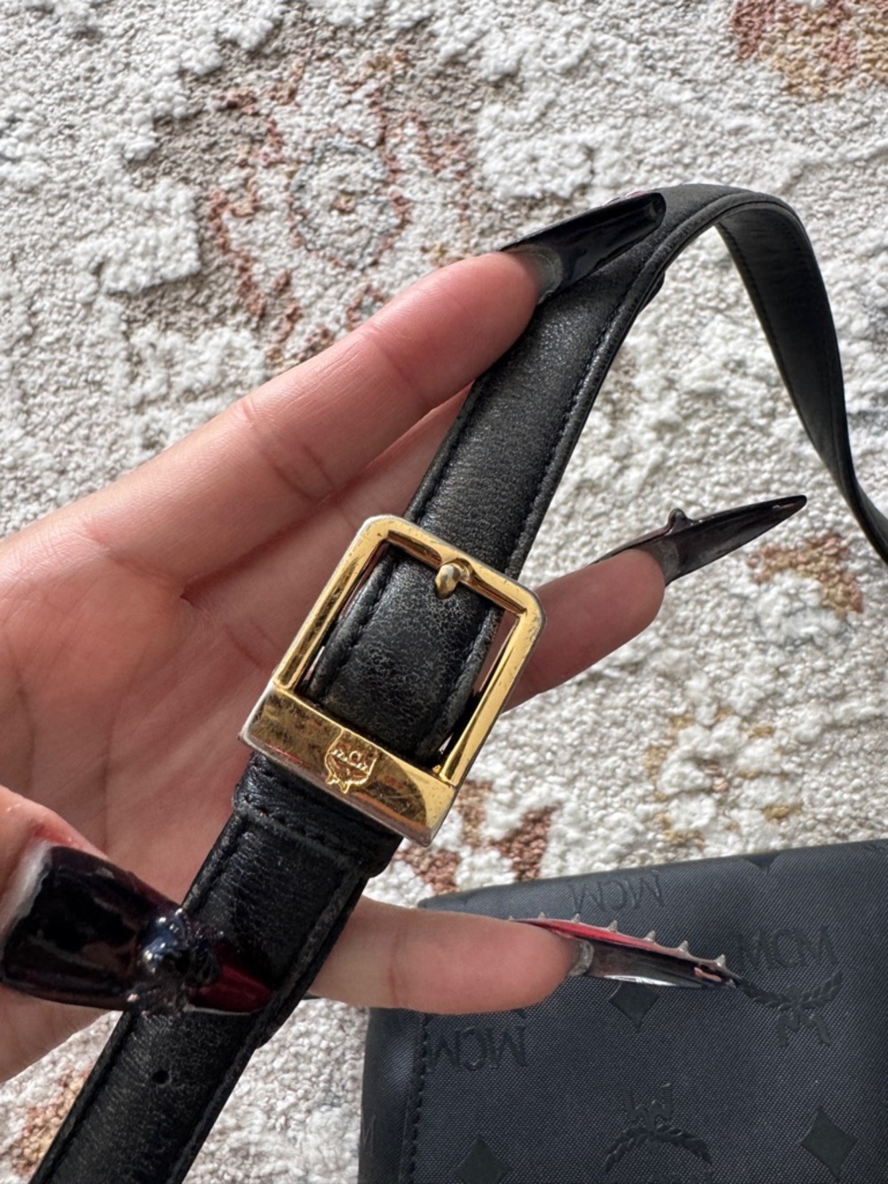 Vintage MCM Black Monogram Shoulder Bag with Gold - Picture 5 of 12